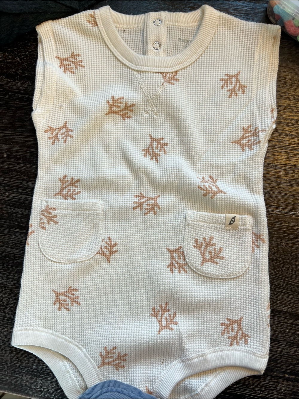 Easy Peasy Organic Cotton Waffle Baby Romper - Cream with Tan Print